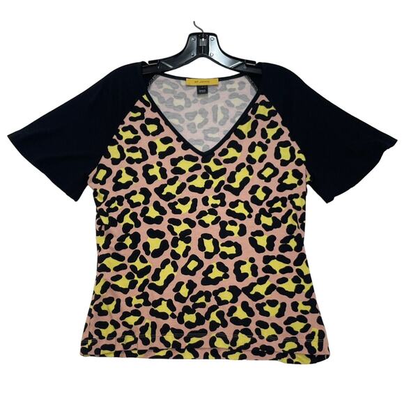St. John Yellow Label Top Size S Leopard Animal Print Short Sleeve Shirt Stretch - Picture 1 of 12